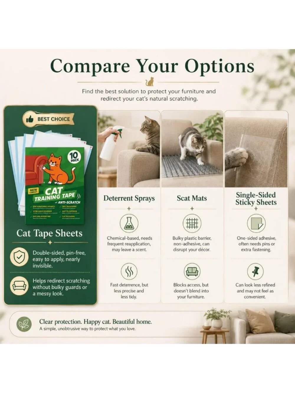 Double-Sided Cat Scratch Deterrent Tape – 10 Anti-Scratch Sticky Strips for